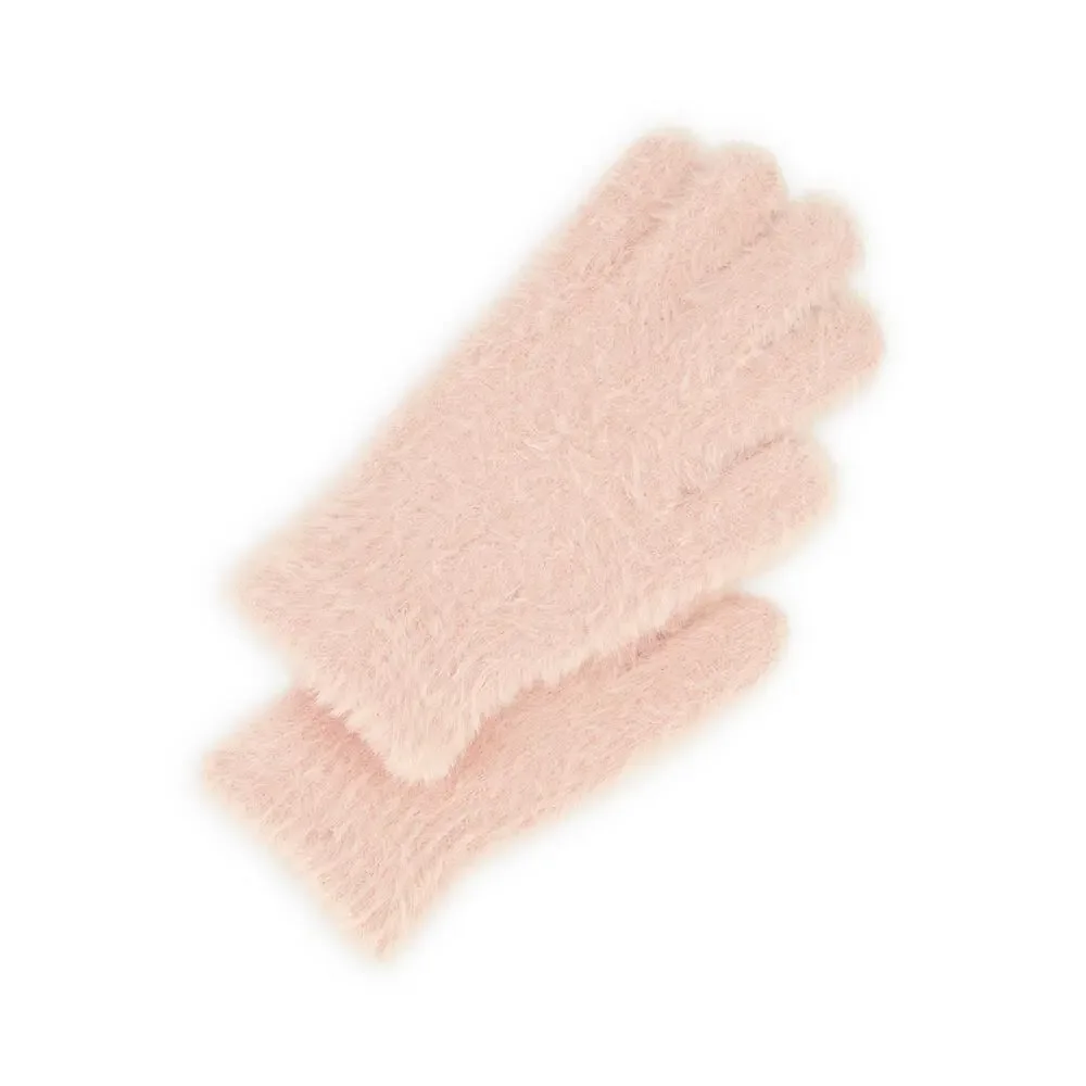 New Fashion Nova Blush Pink Solid Eyelash Knit Gloves Mittens Winter Soft‎ Fuzzy